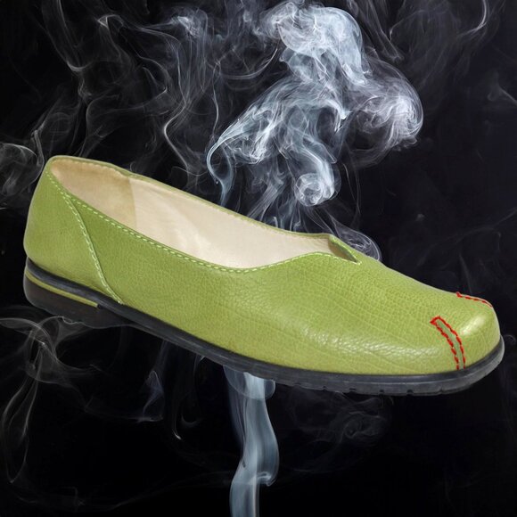 Bruno Magli Shoes - Bruno Magli Apple Green Leather Slip On Flats, Size 8.5